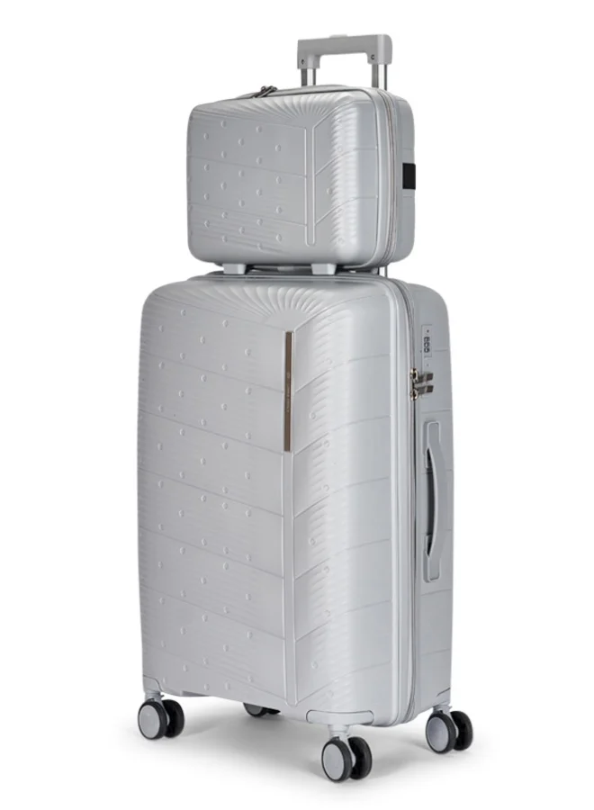 ليمرا طقم شنط سفر مكون من 4 حقائب أمتعة بعجلات و بتصميم صلب وقوي مصنوع  من مادة البولي بوربلين لون فضي